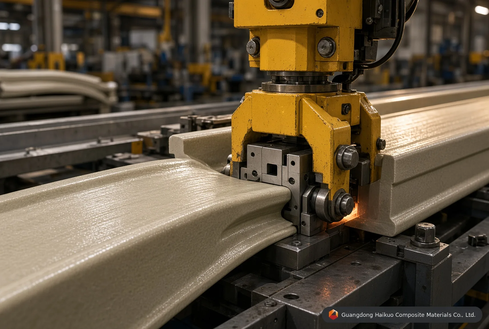 Proceso de fabricación de pultrusión a medida, que incluye diseño, plano de ingeniería, desarrollo de moldes, producción y control de calidad para perfiles de PRFV OEM
