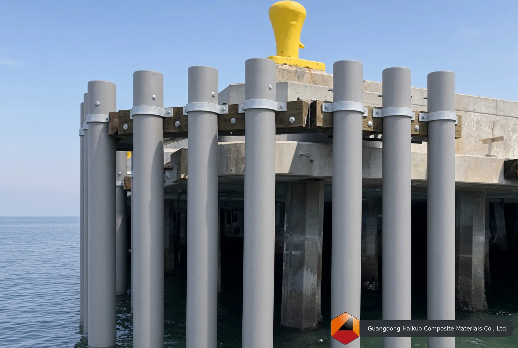 muelle terminado construido con pilotes de fibra de vidrio